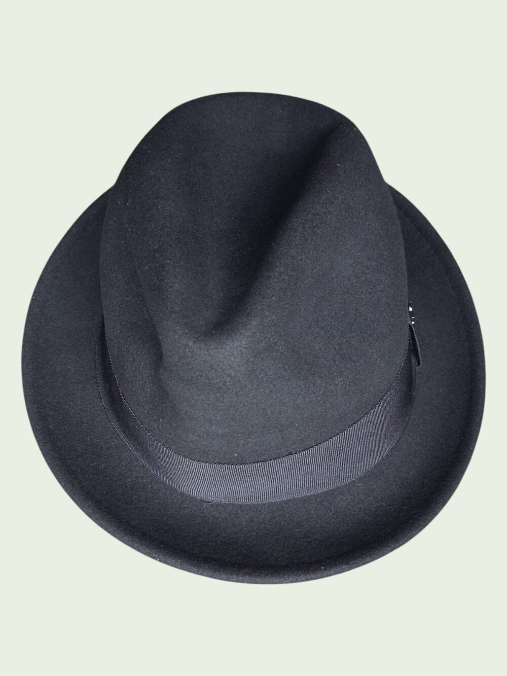 BCBG Max Azria Black Wool Blend Fedora Hat Mens Size 59 Large Red Satin Lining